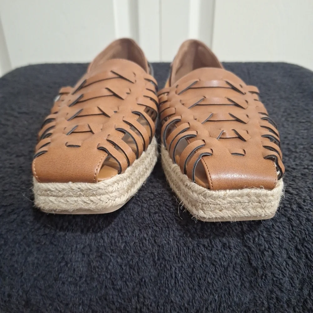 Sam & Libby Faux Leather Woven Espadrilles - 9½ - Saddle Brown
